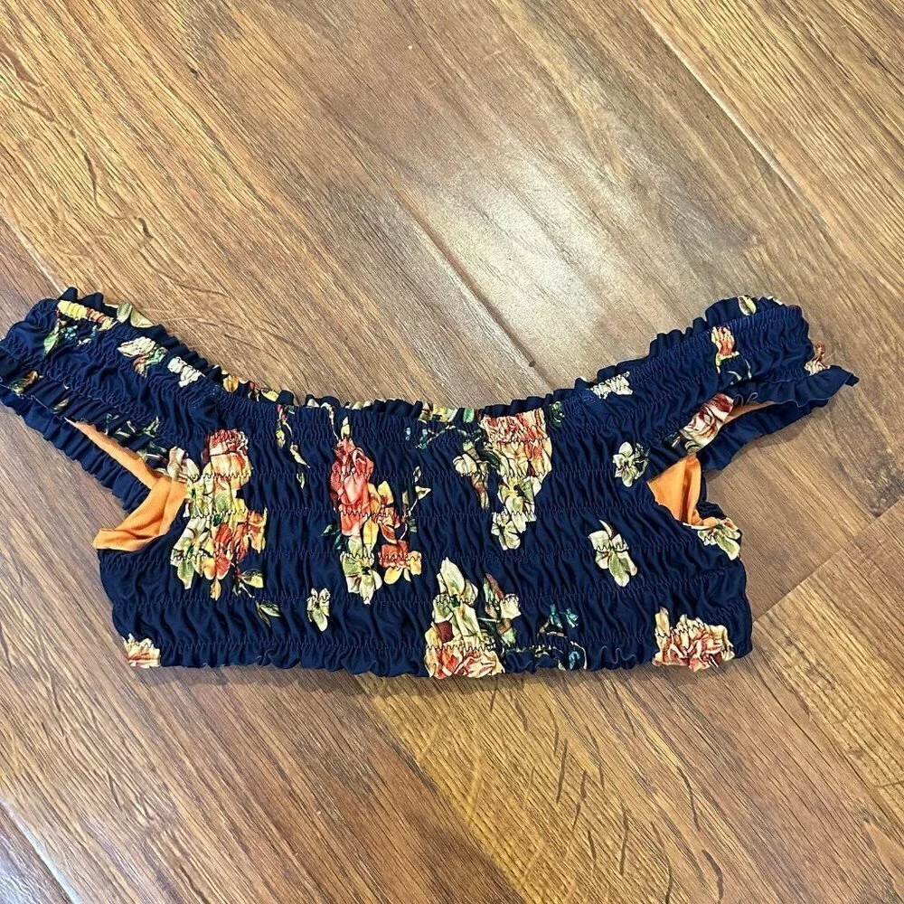 Agua Bendita smocked floral bikini top